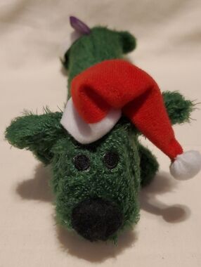 Green Loofa Dog Toy with Santa Hat